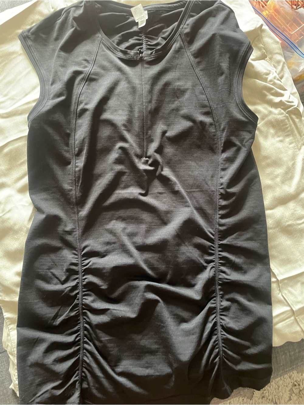 Athleta Black Ruched Cap-Sleeve Tunic